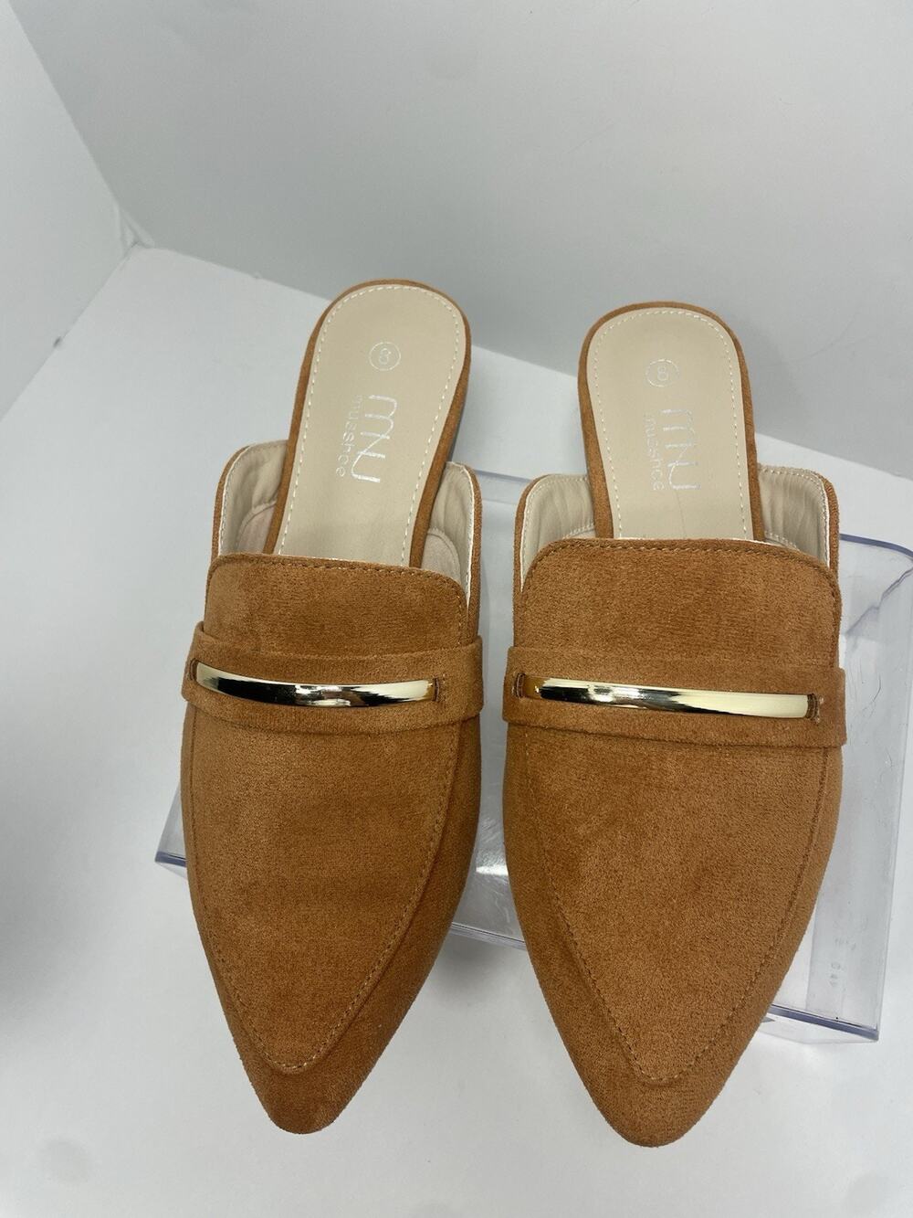 MMJ Musshoe Women's Size 8 Tan Faux Suede New Without Box Slip On Mule Shoes